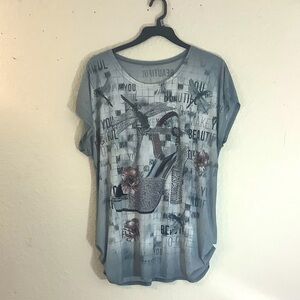 Round neck bling soft beaded tee/top/ blouse One Size